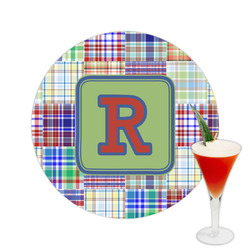 Blue Madras Plaid Print Printed Drink Topper -  2.5" (Personalized)