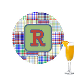 Blue Madras Plaid Print Printed Drink Topper - 2.15" (Personalized)