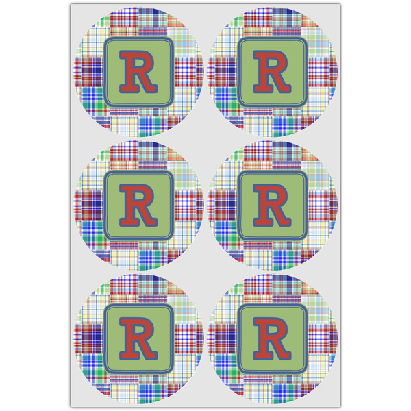 Blue Madras Plaid Print Drink Topper - XLarge - Set of 6