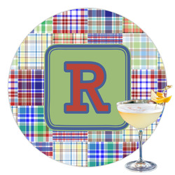 Blue Madras Plaid Print Printed Drink Topper - 3.5" (Personalized)