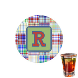 Blue Madras Plaid Print Printed Drink Topper - 1.5" (Personalized)
