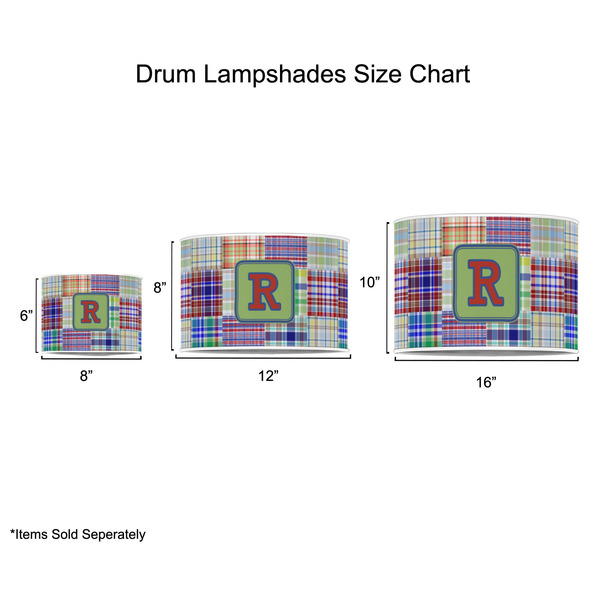 Blue Madras Plaid Print Drum Lampshades - Sizing Chart