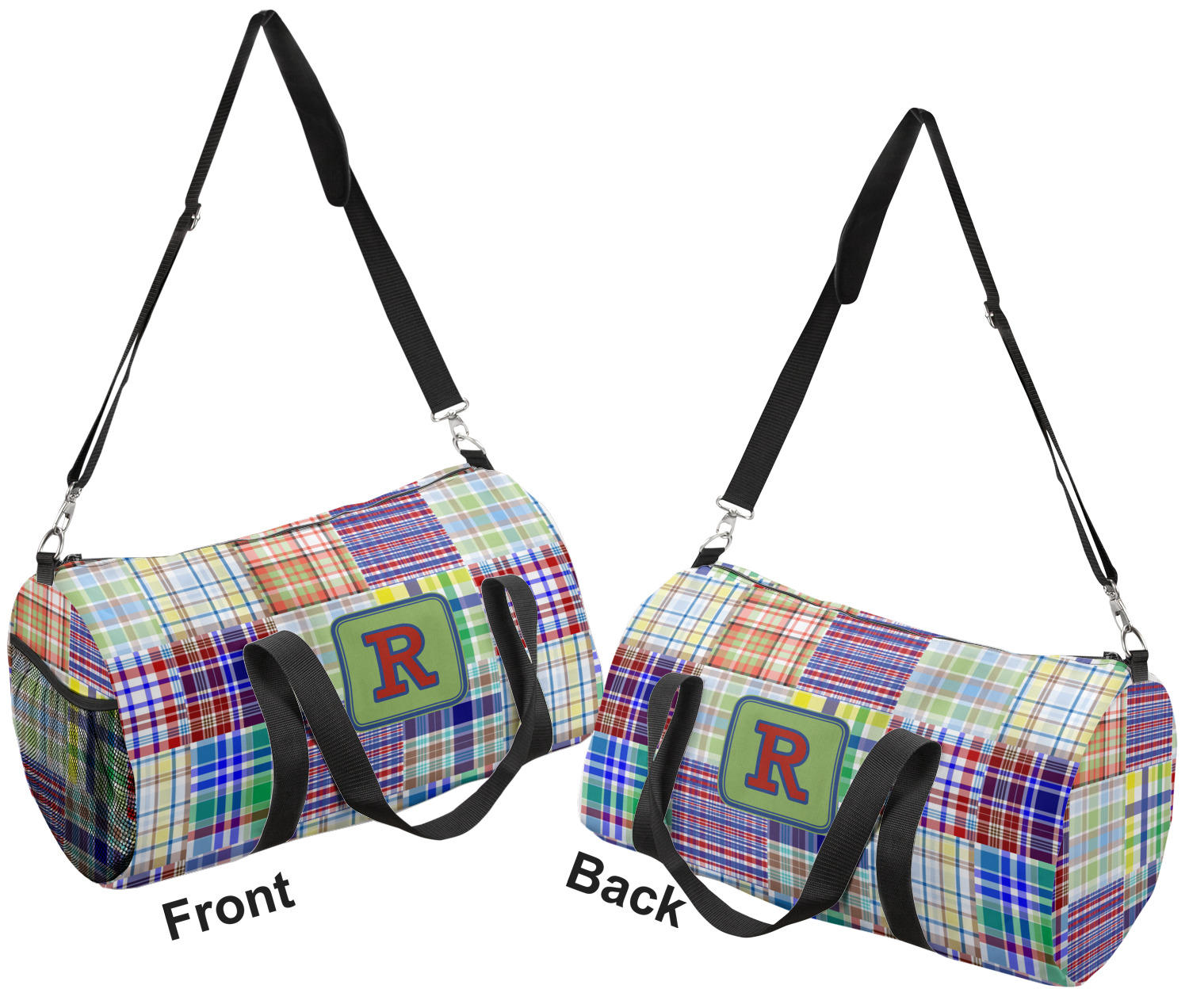 Blue Madras Plaid Print Duffel Bag Small (Personalized) YouCustomizeIt