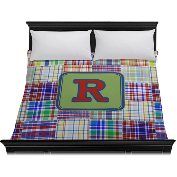 Blue Madras Plaid Print Duvet Cover - King - On Bed - No Prop