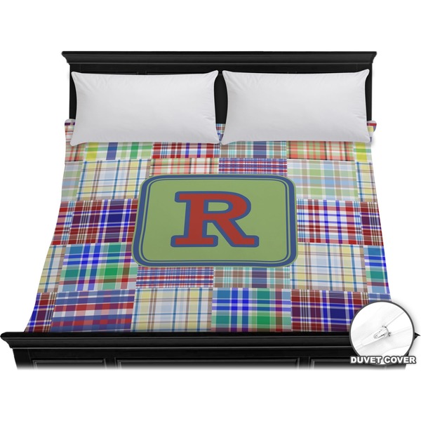 Custom Blue Madras Plaid Print Duvet Cover - King (Personalized)