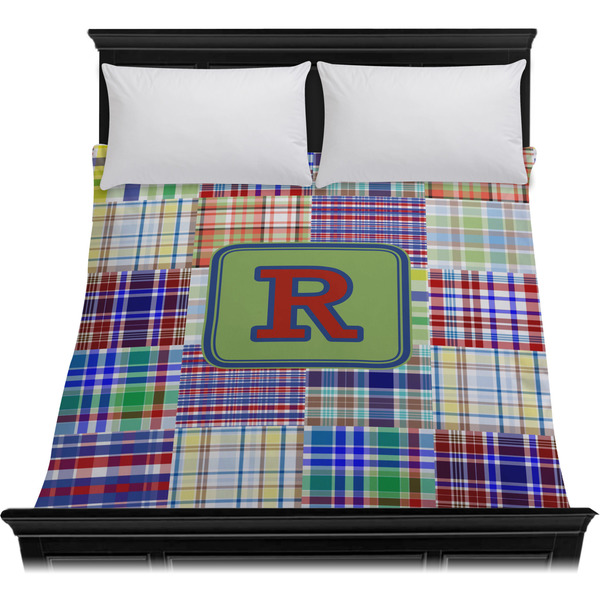 Blue Madras Plaid Print Duvet Cover - Queen - On Bed - No Prop