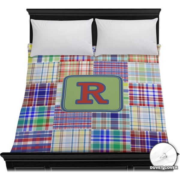 Custom Blue Madras Plaid Print Duvet Cover - Full / Queen (Personalized)