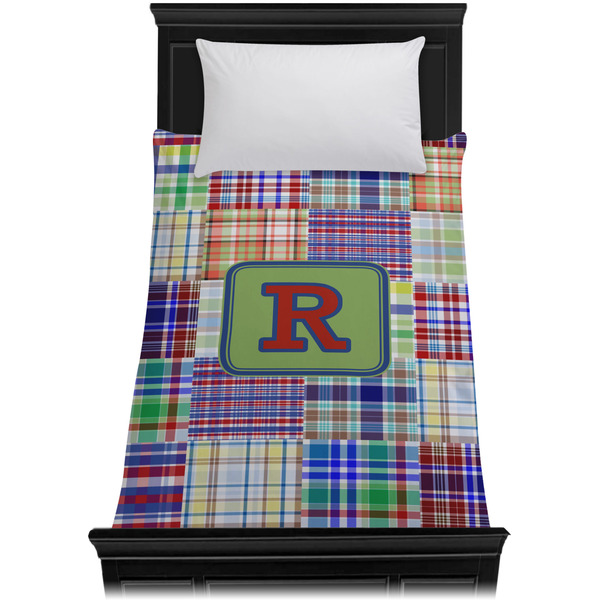 Blue Madras Plaid Print Duvet Cover - Twin - On Bed - No Prop