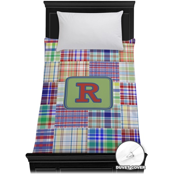Custom Blue Madras Plaid Print Duvet Cover - Twin (Personalized)