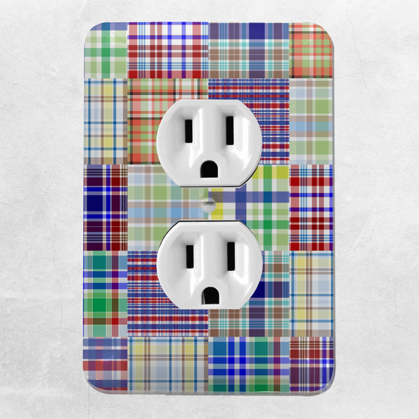 Blue Madras Plaid Print Electric Outlet Plate - LIFESTYLE