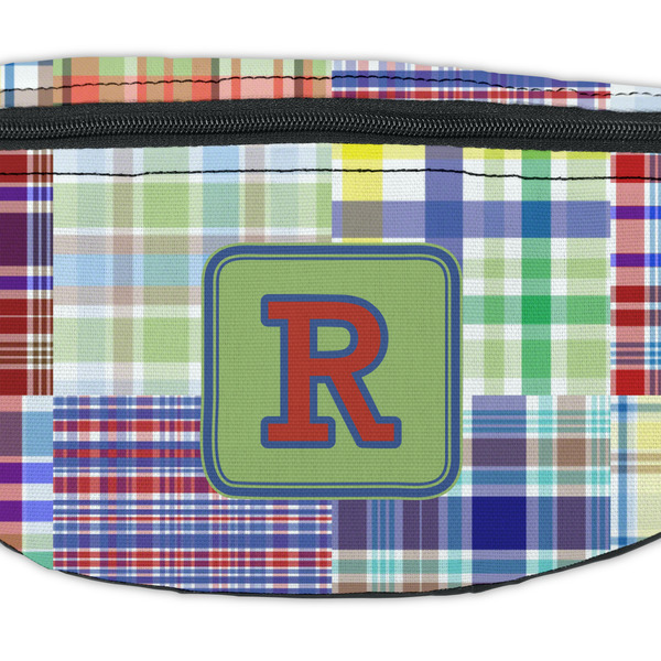 Blue Madras Plaid Print Fanny Pack - Closeup