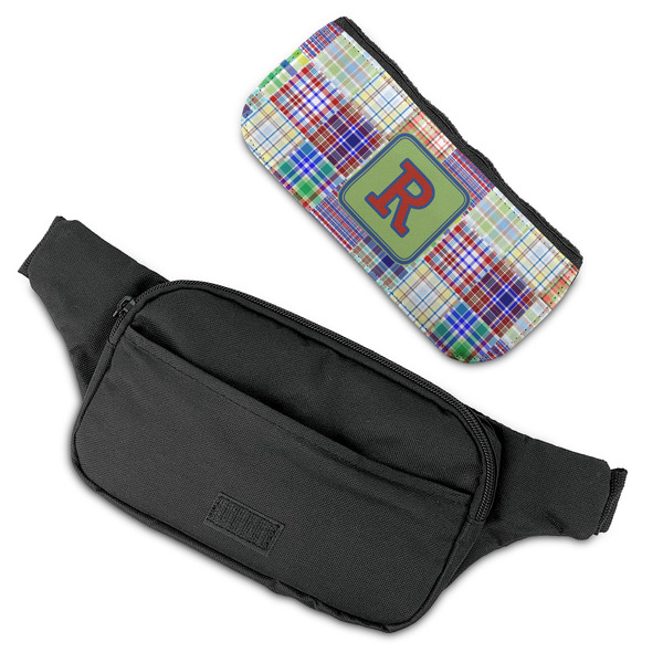 Blue Madras Plaid Print Fanny Packs - FLAT (flap off)
