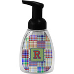 Blue Madras Plaid Print Foam Soap Bottle - Black (Personalized)