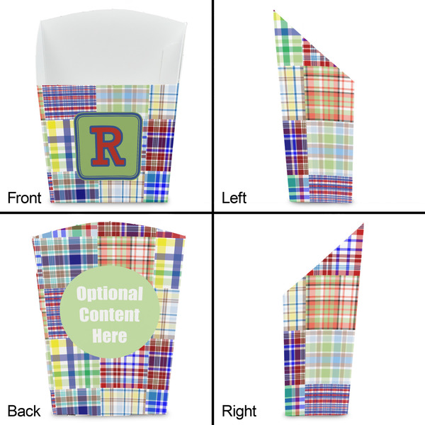 Blue Madras Plaid Print French Fry Favor Box - Front & Back View
