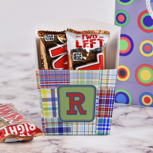 Blue Madras Plaid Print French Fry Favor Box - w/ Treats View