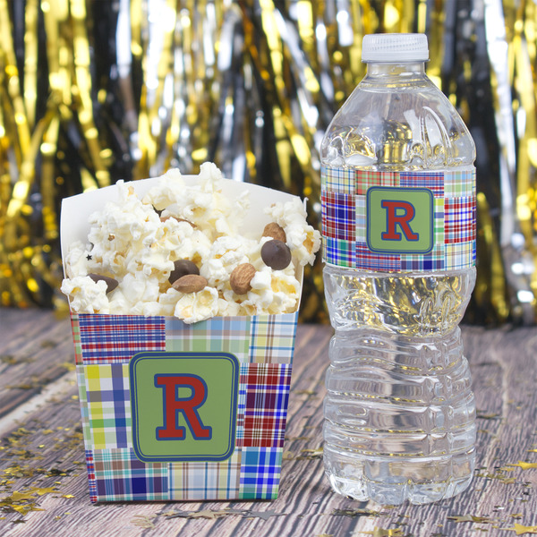 Blue Madras Plaid Print French Fry Favor Box - w/ Water Bottle