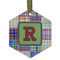 Blue Madras Plaid Print Frosted Glass Ornament - Hexagon