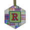 Blue Madras Plaid Print Flat Glass Ornament - Hexagon w/ Initial