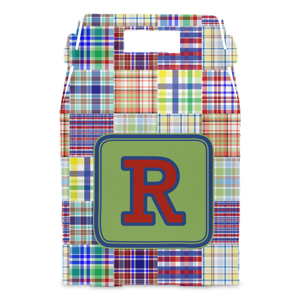 Blue Madras Plaid Print Gable Favor Box - Front