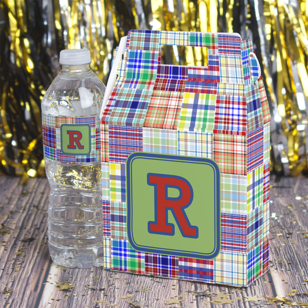 Blue Madras Plaid Print Gable Favor Box - In Context
