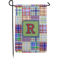 Blue Madras Plaid Print Small Garden Flag - Double Sided w/ Initial