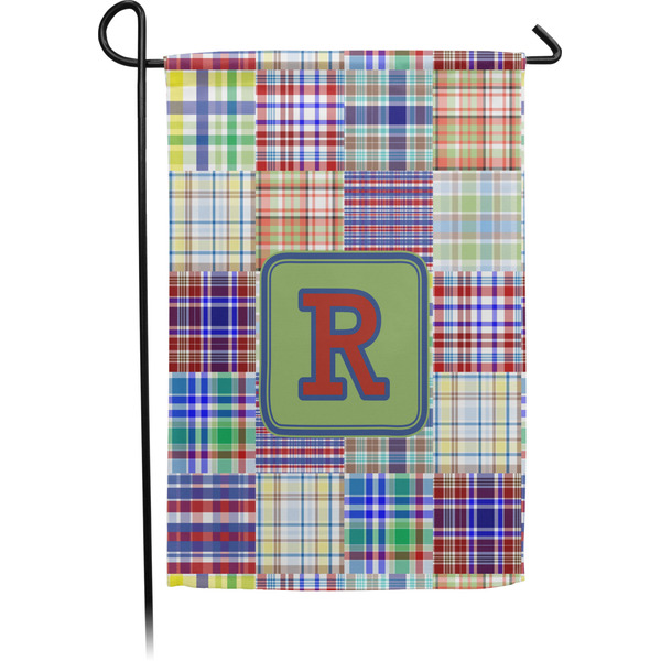 Custom Blue Madras Plaid Print Garden Flag (Personalized)