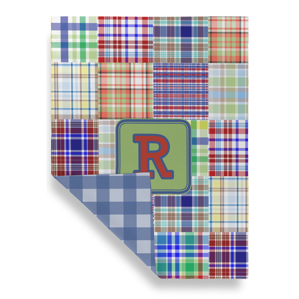 Blue Madras Plaid Print Garden Flags - Large - Double Sided - FRONT FOLDED