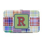 Blue Madras Plaid Print Genuine Leather Small Framed Wallet (Personalized)