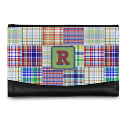 Blue Madras Plaid Print Genuine Leather Women's Wallet - Small (Personalized)