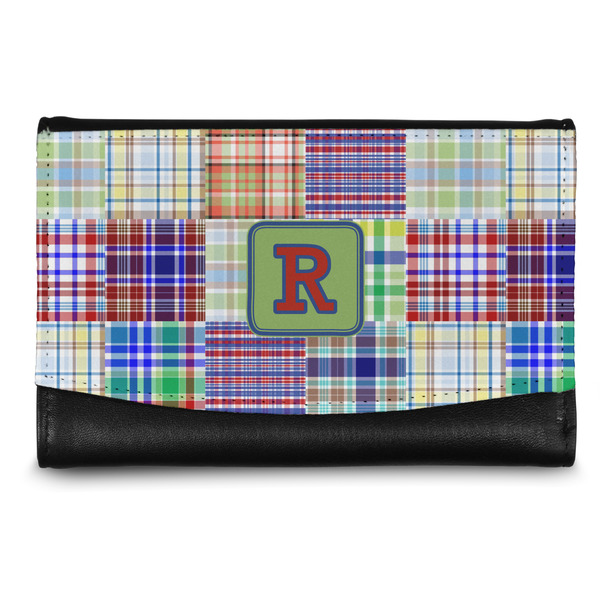 Custom Blue Madras Plaid Print Genuine Leather Women's Wallet - Small (Personalized)