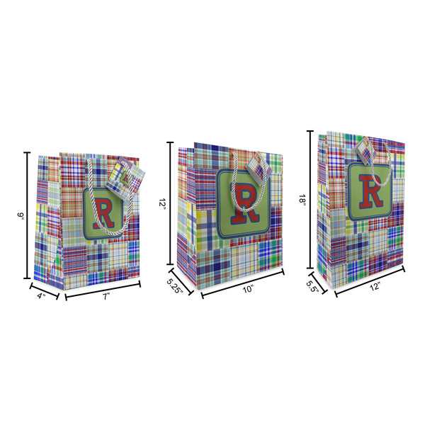 Blue Madras Plaid Print Gift Bags - All Sizes - Dimensions