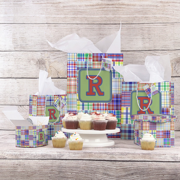 Blue Madras Plaid Print Gift Bags - In Context