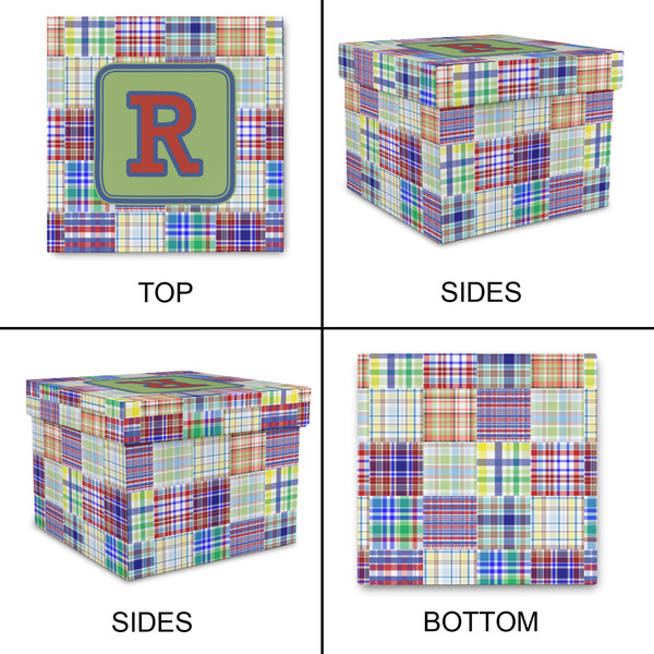 Blue Madras Plaid Print Gift Boxes with Lid - Canvas Wrapped - Large - Approval