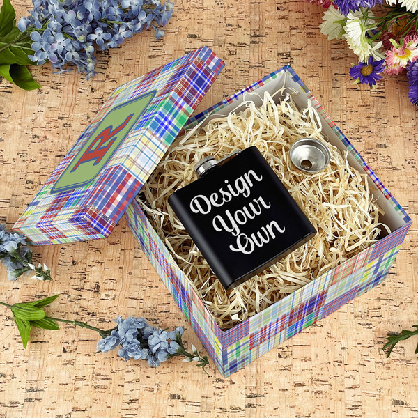 Blue Madras Plaid Print Gift Boxes with Lid - Canvas Wrapped - Large - In Context