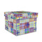 Blue Madras Plaid Print Gift Boxes with Lid - Canvas Wrapped - Medium - Front/Main