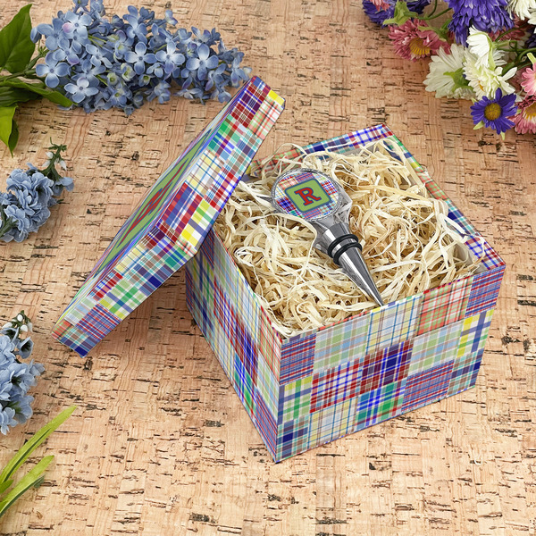 Blue Madras Plaid Print Gift Boxes with Lid - Canvas Wrapped - Medium - In Context