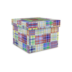 Blue Madras Plaid Print Gift Box with Lid - Canvas Wrapped - Small (Personalized)