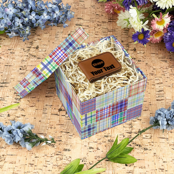 Blue Madras Plaid Print Gift Boxes with Lid - Canvas Wrapped - Small - In Context