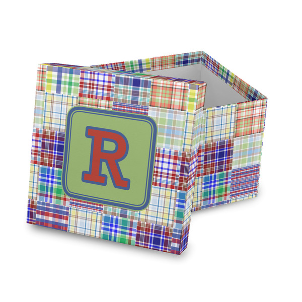 Custom Blue Madras Plaid Print Gift Box with Lid - Canvas Wrapped (Personalized)