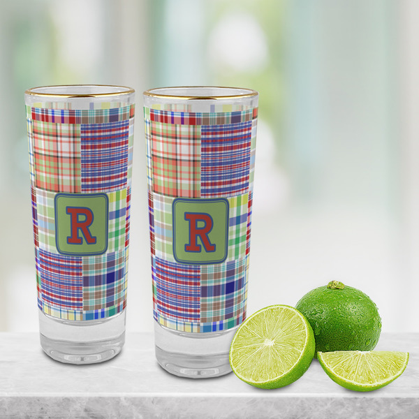 Blue Madras Plaid Print Glass Shot Glass - 2 oz - LIFESTYLE