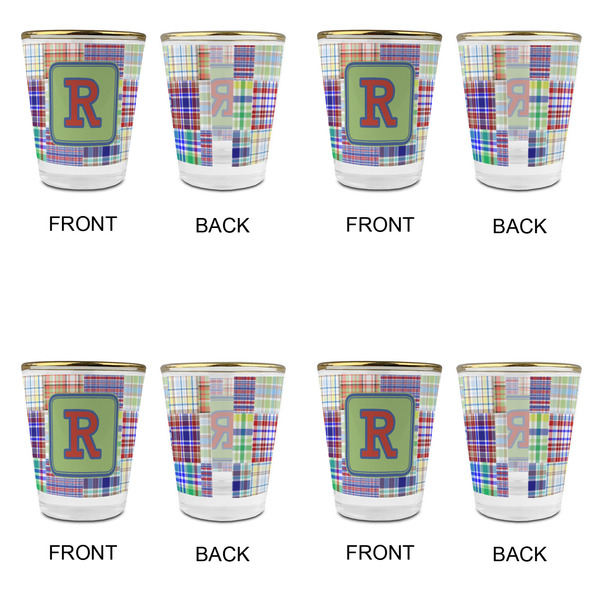 Blue Madras Plaid Print Glass Shot Glass - with gold rim - Set of 4 - APPROVAL