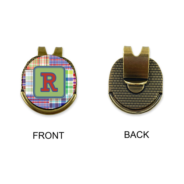 Blue Madras Plaid Print Golf Ball Hat Clip Marker - Apvl - GOLD