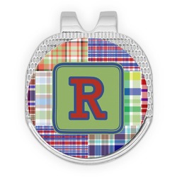 Blue Madras Plaid Print Golf Ball Marker - Hat Clip - Silver