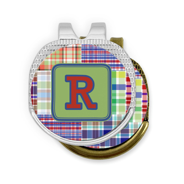 Blue Madras Plaid Print Golf Ball Marker Hat Clip - PARENT/MAIN