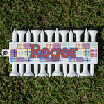 Blue Madras Plaid Print Golf Tees & Ball Markers Set (Personalized)