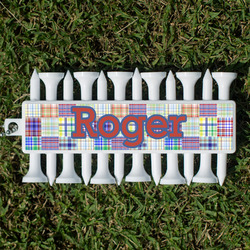 Blue Madras Plaid Print Golf Tees & Ball Markers Set (Personalized)