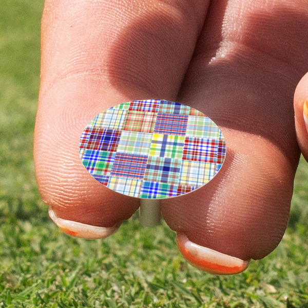 Blue Madras Plaid Print Golf Tees & Ball Markers Set - Marker