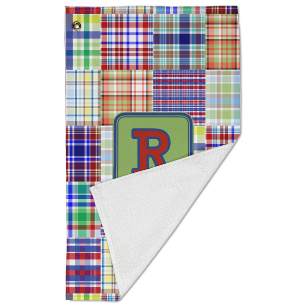 Blue Madras Plaid Print Golf Towel - Folded (Large)