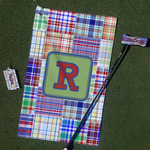 Blue Madras Plaid Print Golf Towel Gift Set (Personalized)