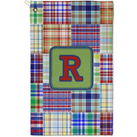 Blue Madras Plaid Print Golf Towel - Poly-Cotton Blend - Small w/ Initial